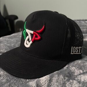 The Classic Black and Red Snapback Hat with Bull Logo
